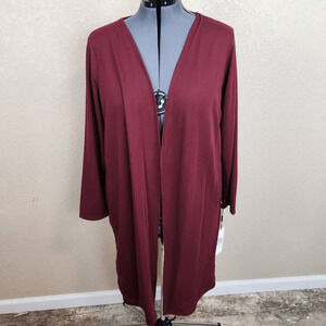 CALVIN KLEIN Burgundy Stretch Knit Open Front Cardigan 1X (7179)